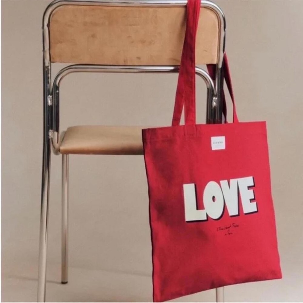 Sézane Red Canvas Tote Bag with 'LOVE' Print